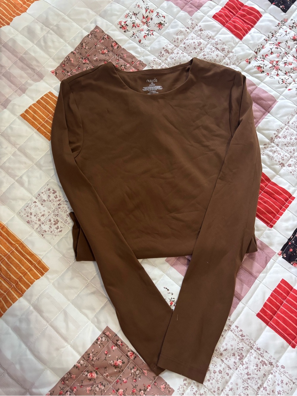 nuuds Brown Long Sleeve Crew Neck Top